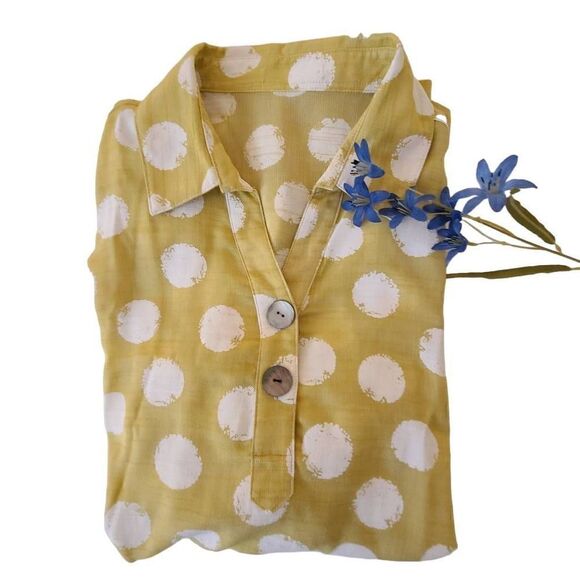 Lior Womens Rayon Blend Tunic Blouse Collared Rolled Sleeve Polka Print Medium - Picture 7 of 13